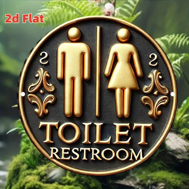 Potdemiel Rundes Toilettenschild aus Metall in Gold, Wanddekoration mit Typografie, Durchmesser: 20 cm - Bild 1