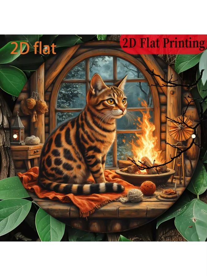 Potdemiel Vintage Aluminium-Wandschild Bengal Cat Fireside Cozy Scene, B/H: 20,32 x 20,32 cm - Bild 5