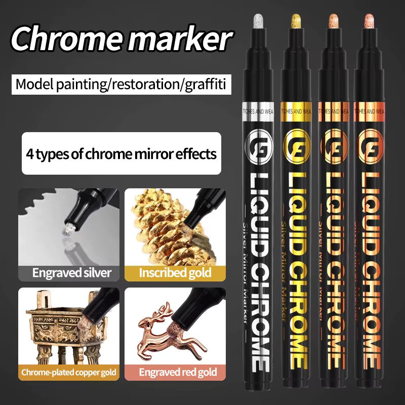 4er-Set wasserfeste Permanent-Marker für Zeichnungen und Nachlackierungen, 2,0 mm Strichstärke, Farben: Silber, Kupfer und Roségold - Bild 2