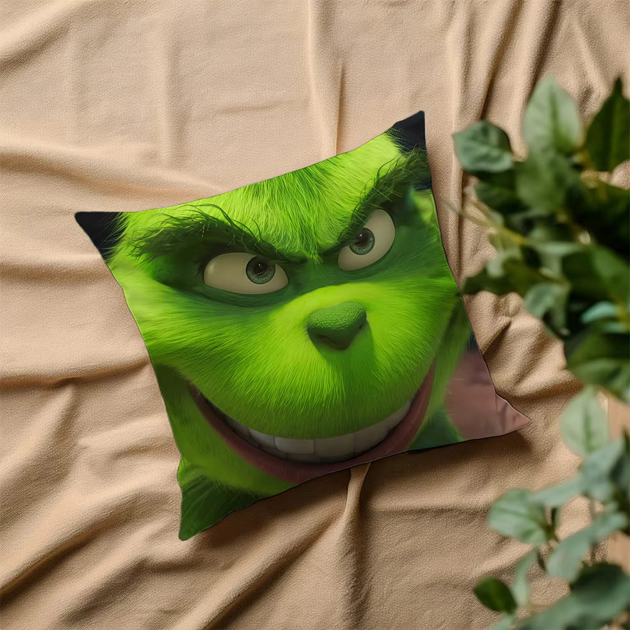 Weicher Kissenbezug mit Grinch Motiv für Sofa und Bettwäsche, quadratisch, Breite: 30 cm, Höhe: 30 cm - Bild 5
