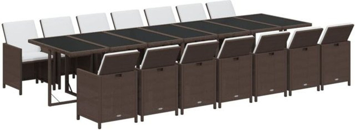 15-teilige Garten-Essgruppe aus Poly-Rattan mit Kissen in Braun von vidaxl - Bild 1