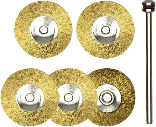Proxxon Messing Radbürsten Set in Gold, Ø 22 mm, 5 Stück mit 1 Träger - Bild 1