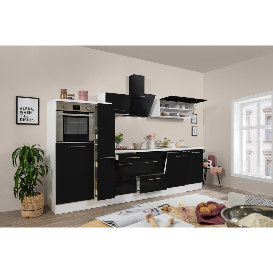 Respekta Premium Küchenzeile modern in Schwarz Hochglanz und Weiß mit Soft-Close-Türen und Schubladen, Breite: 310 cm, Höhe: 91 cm - Bild 2