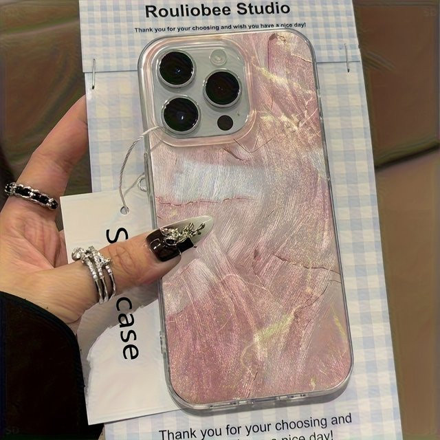 Apple iPhone Handyhülle aus TPU mit rosa Marmormuster und silberner Galvanisierung - Bild 1