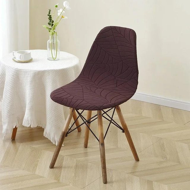 Elastischer Jacquard Muschel Stuhlbezug mit Blättermuster in Lila für Esszimmerstühle - Bild 1