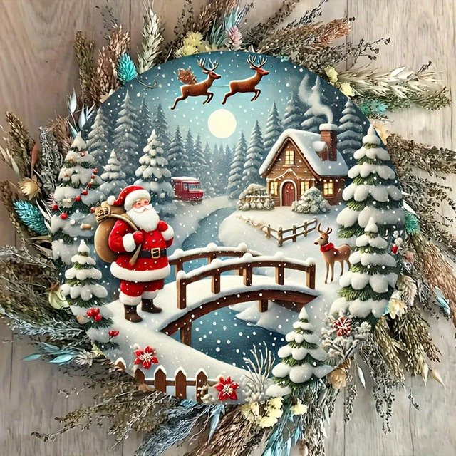 Potdemiel Weihnachtsdeko Aluminiumfolien-Gravurkunst Vintage verschneite Brücke und Bäume, Schwarz, Durchmesser: 20,3 cm - Bild 1