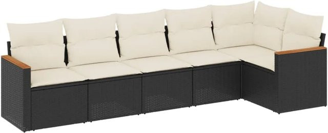 vidaXL 6-teilige Garten-Sofagarnitur in L-Form aus Poly-Rattan und pulverbeschichtetem Stahl in Schwarz mit Sitzkissen und Rückenkissen - Bild 1