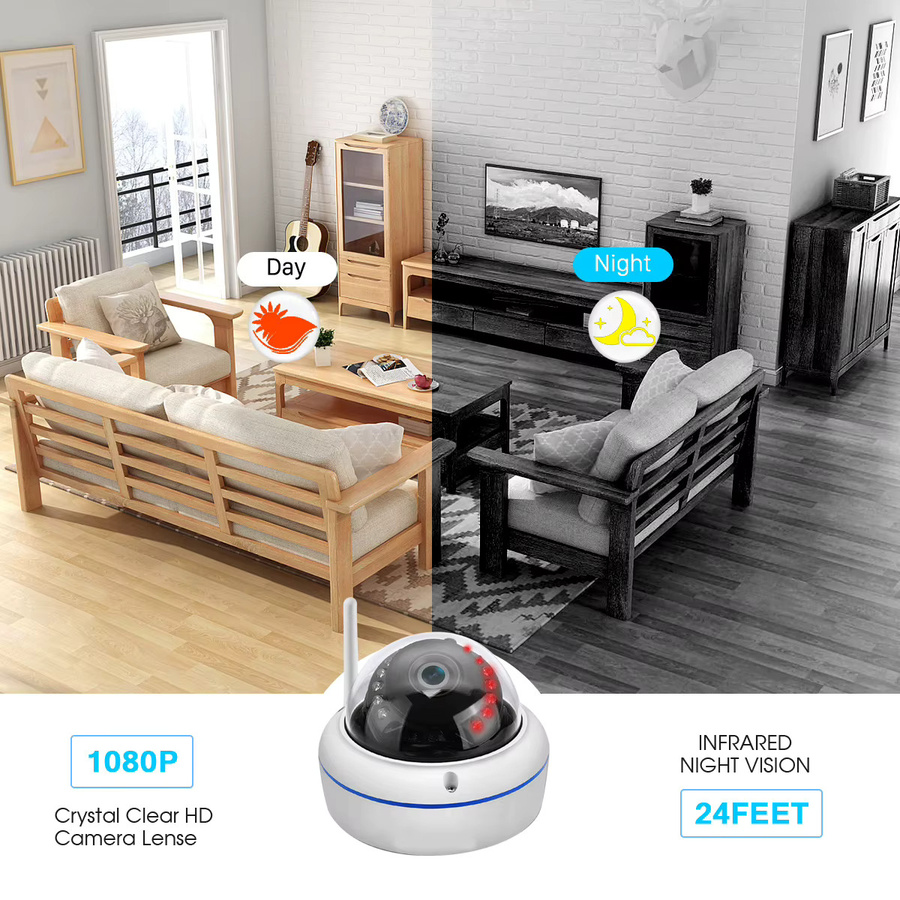 Abuntu 5MP HD Wifi IP Überwachungskamera mit Audioaufnahme, H.265 Dome Ceiling Kamera aus Metall in Weiß, ICSEE XMeye kompatibel - Bild 2