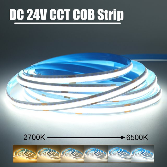HEGEHE COB LED Streifen CCT dimmbar 24V Weiß 576Leds/M 2700K-6500K flexibel - Bild 1