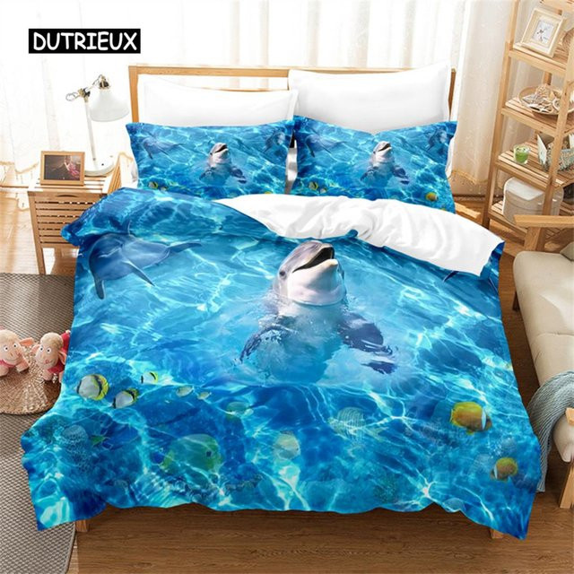 Bettwäscheset Binchi Outdoor Product mit blauem Delfin-Design aus Mikrofaser, 135 x 200 cm - Bild 1
