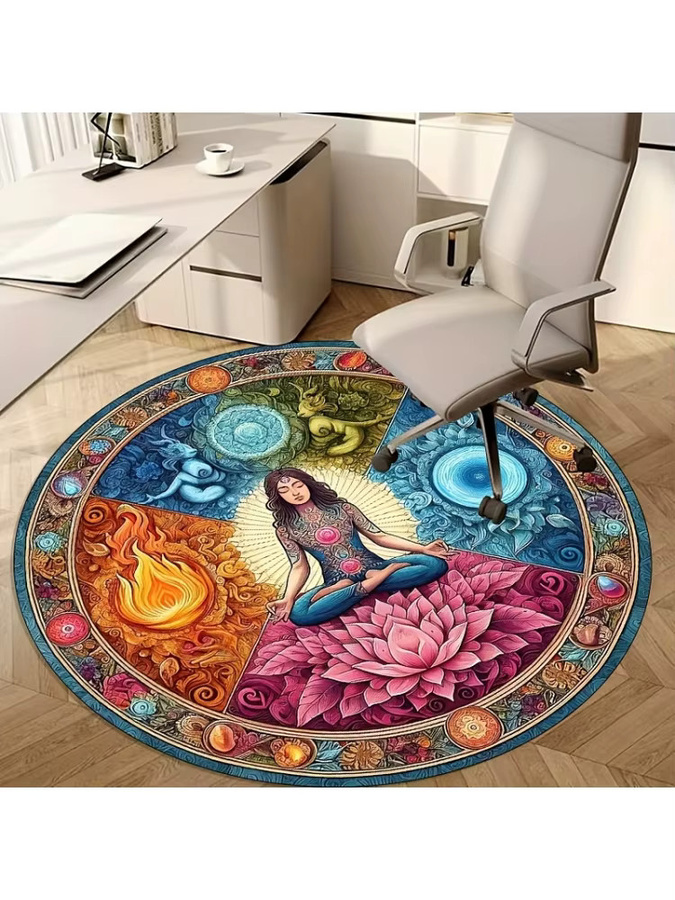 VIKAMA Yoga-Matte Meridian Water Fire Lotus im Boho-Stil, rund, Multicolour, Durchmesser: 60 cm - Bild 4