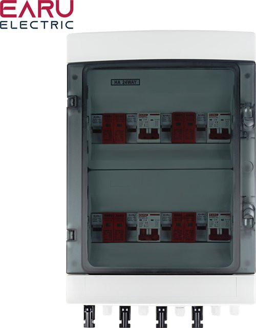 EARU Solar Photovoltaik PV Kombiniererbox mit 4 Eingängen und 4 Ausgängen, DC 500V, Überspannungs- und Blitzschutz, DC-Sicherung, MCB, SPD, wasserdichte IP65 Box, Farbe: Weiß, B/T/H: 45,5 x 29,5 x 13,0 cm - Bild 1
