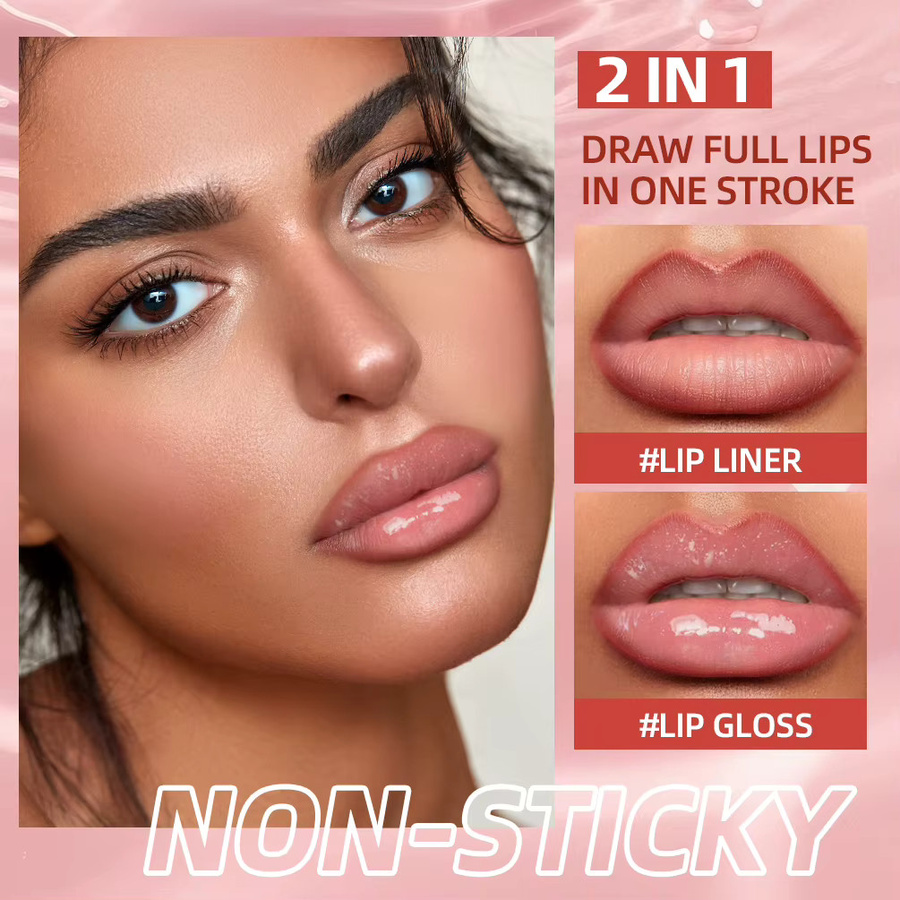 QIBEST Lip Glaze Lipliner Pen 2-in-1 Stick, Matt, Unisex - Bild 2