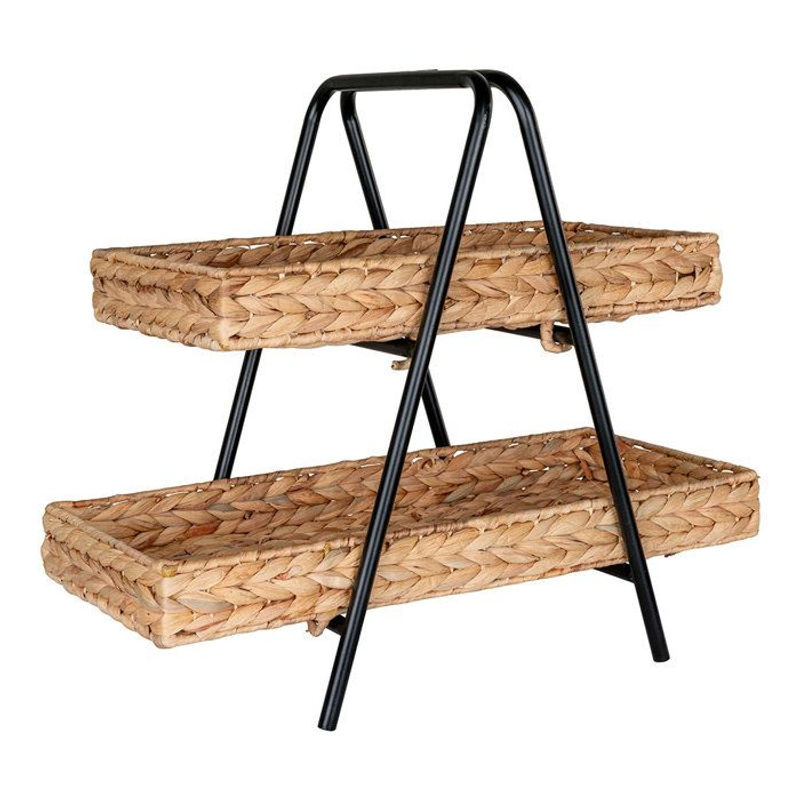 House Nordic Dekorationstablett aus Wasserhyazinthe, Metall und Holz in Schwarz und Braun, B/T/H: 42 x 23 x 43,5 cm - Bild 2