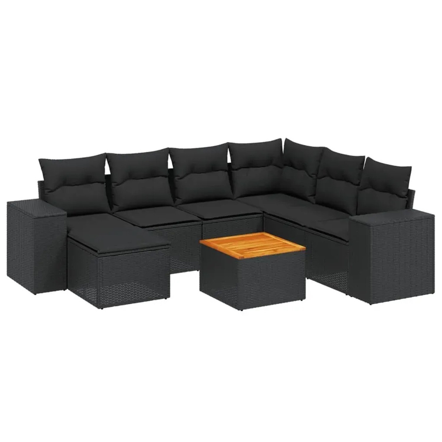 vidaXL 8-teilige Garten-Sofagarnitur aus Poly-Rattan mit Kissen in Schwarz - Bild 2
