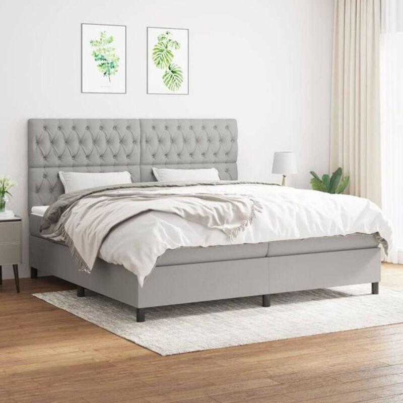 Vidaxl Boxspringbett mit Matratze in Grau und Weiß aus Stoff, B/T: 200 x 200 cm - Bild 1
