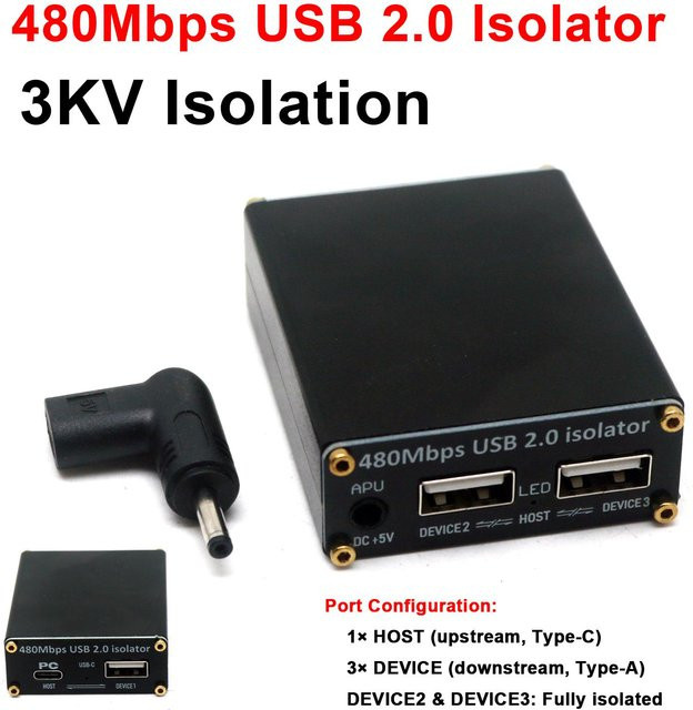 DykbRadio USB 2.0 Hochgeschwindigkeits-Isolator in Schwarz zur Beseitigung von Erdungsgeräuschen für Audio, DAC, medizinische Geräte und SPS-Datenübertragung mit 480 Mbit/s - Bild 1
