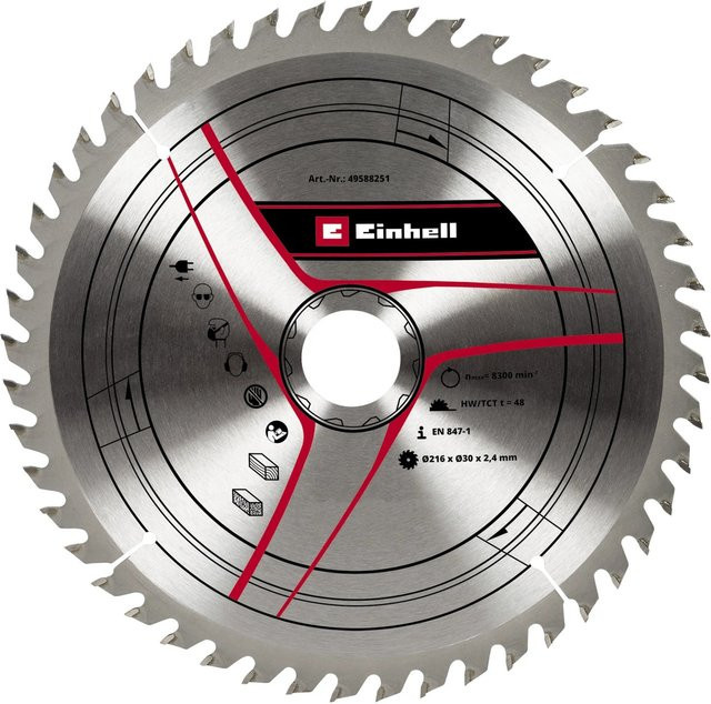Einhell Kreissägeblatt HM für Kappsägen, Farbe: Silber, Durchmesser: 216 mm, Bohrung: 30 mm, Schnittdicke: 2,4 mm, 48 Zähne - Bild 1