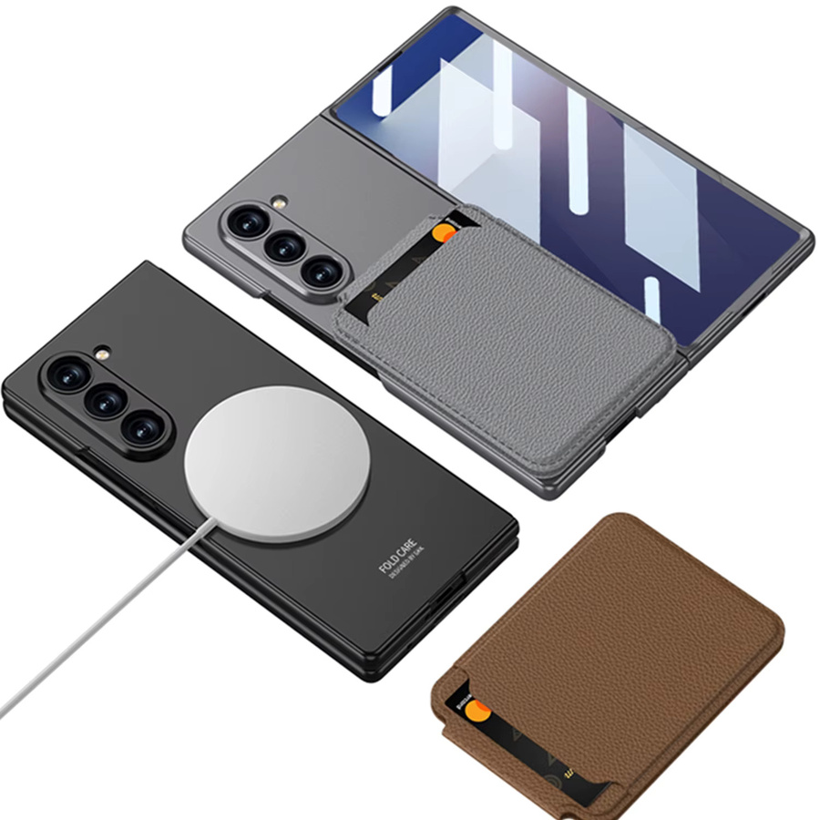 Magnetische Handyhülle für Samsung Galaxy Z Fold 7 und Z Fold 6 mit abnehmbarer Kartenhalterung und gehärtetem Schutzfilm in Schwarz - Bild 2
