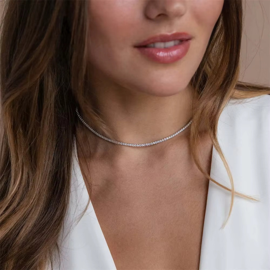 Tennis Kette Choker Halskette, Edelstahl, Silber, Kristall, Damen - Bild 2