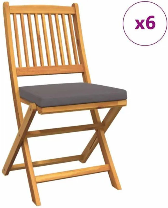 Vidaxl Klappstühle 6er Set aus Akazie Massivholz in Grau, B/T/H: 49 x 57,5 x 92 cm - Bild 1