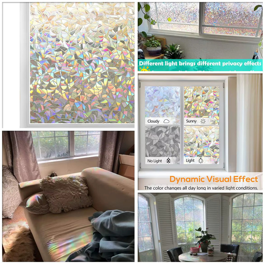 BUNPIG 3D-Mosaik Regenbogen Fensterfolie in Multicolour mit UV-Schutz und Wärmeisolierung, Breite: 60 cm, Höhe: 200 cm - Bild 2