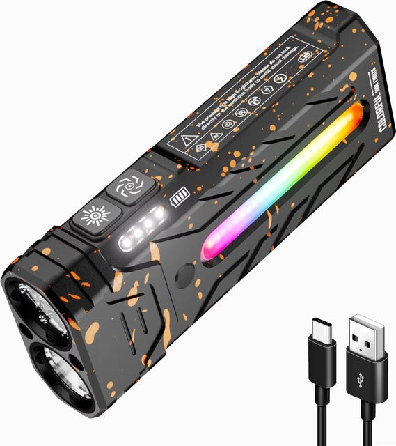 YEMAO LED Taschenlampe mit 5200 Lumen, wiederaufladbare COB Taschenlampe mit Magnetfunktion und RGB-Beleuchtung in Schwarz - Bild 1