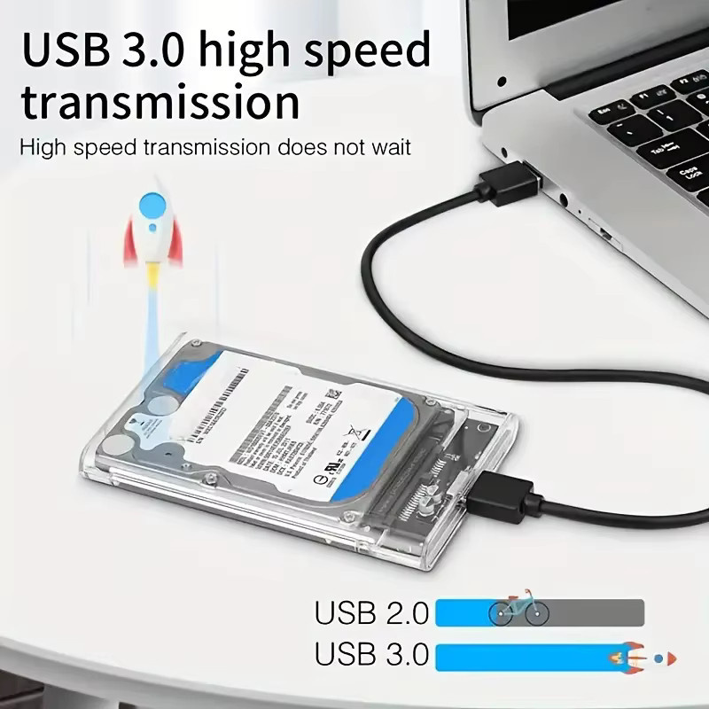 Congdi Externes Festplattengehäuse für 2,5 Zoll HDD und SSD mit USB 3.0 und USB-C zu SATA III, Transparent - Bild 2