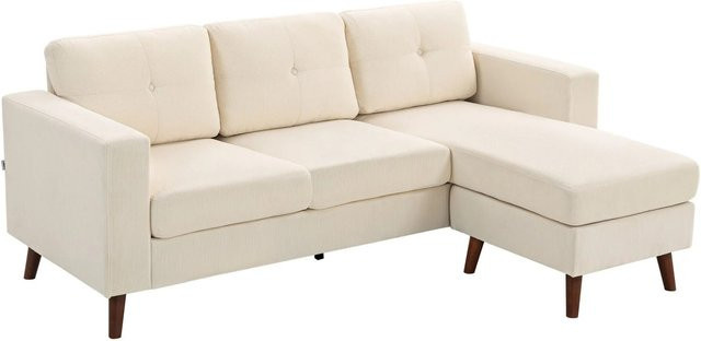 HOMCOM Ecksofa modern in Cremeweiß, Polster-Eckcouch mit Stoffbezug und Armlehnen, B/T/H: 192 x 137 x 84 cm - Bild 1