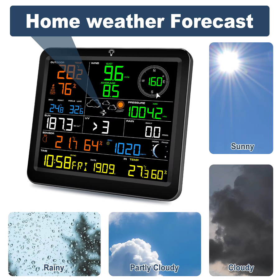 Solarbetriebene WiFi-Wetterstation von Urageuxy als 14-in-1 Wireless-Wettermonitor mit Echtzeit-CO2-Erkennung für Heim und Bauernhof - Bild 3