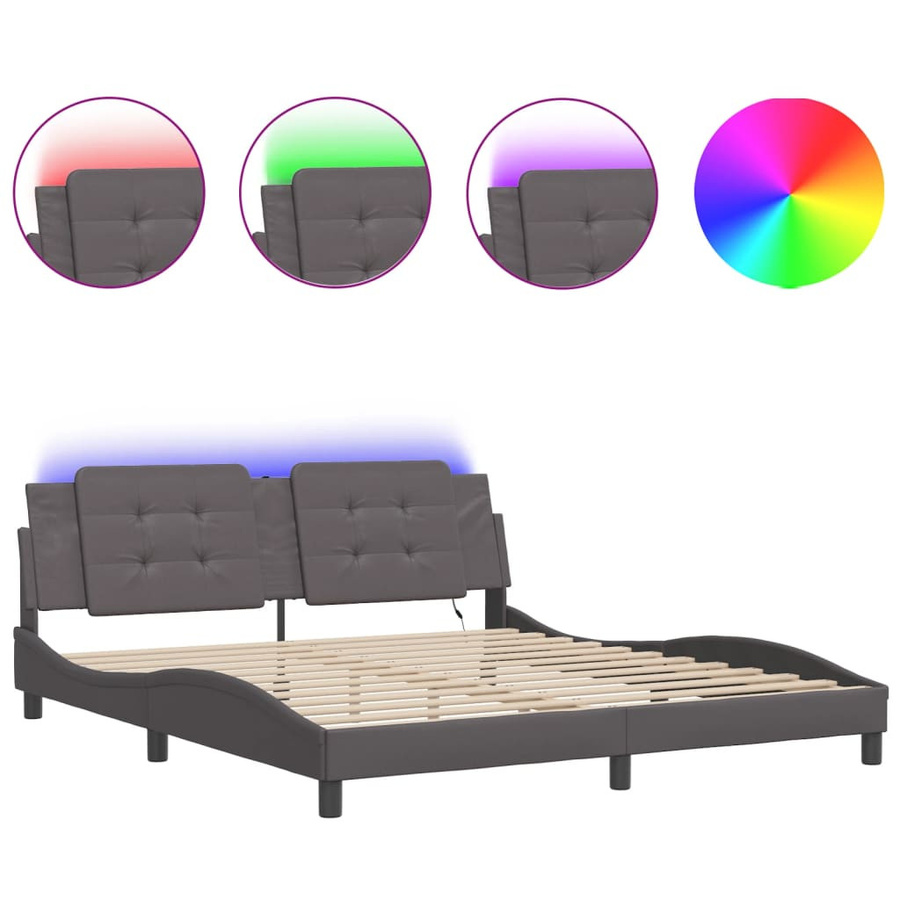 vidaXL LED-Bettgestell Zadar in Grau aus Kunstleder mit USB-Ladeport und Unterbettbeleuchtung, B/T/H: 180 x 200 x 74,5 cm - Bild 4
