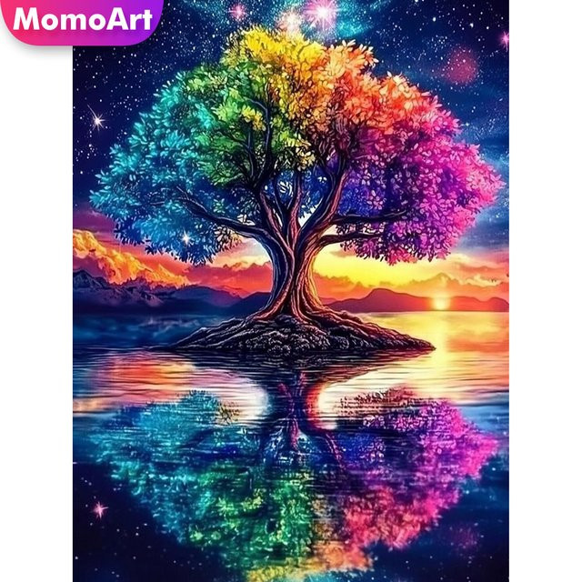 Momoart Diamantmalerei Landschaft mit Baum und Sternenhimmel als Mosaik-Strass-Bild in Multicolour, B/H: 20 x 30 cm - Bild 1