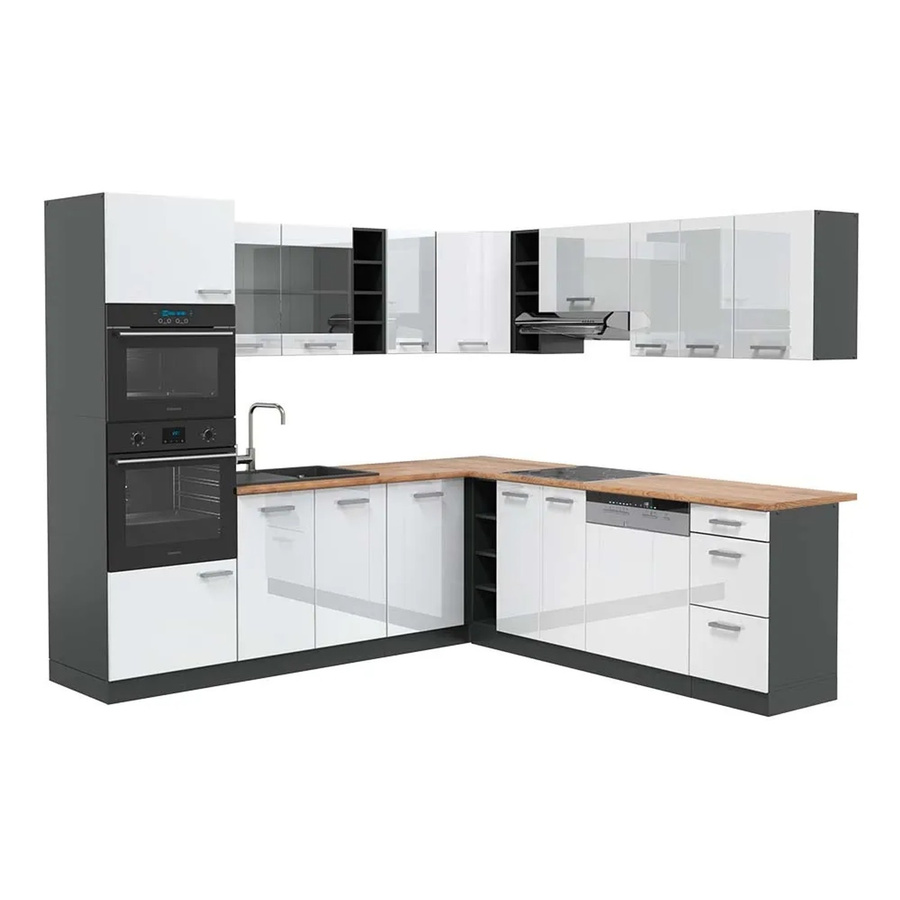 Vicco R-Line Eckküche in Weiß Hochglanz und Anthrazit mit Eiche-Optik B/T/H: 237 x 247 cm - Bild 2