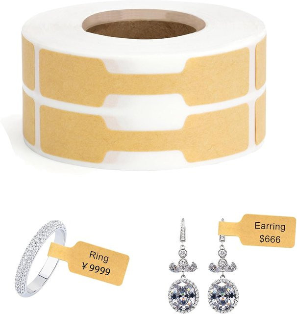 500 Stück selbstklebende Schmuck-Preisetiketten aus Kraftpapier in Braun und Weiß für Halsketten, Armbänder, Ringe und Anhänger - Bild 1