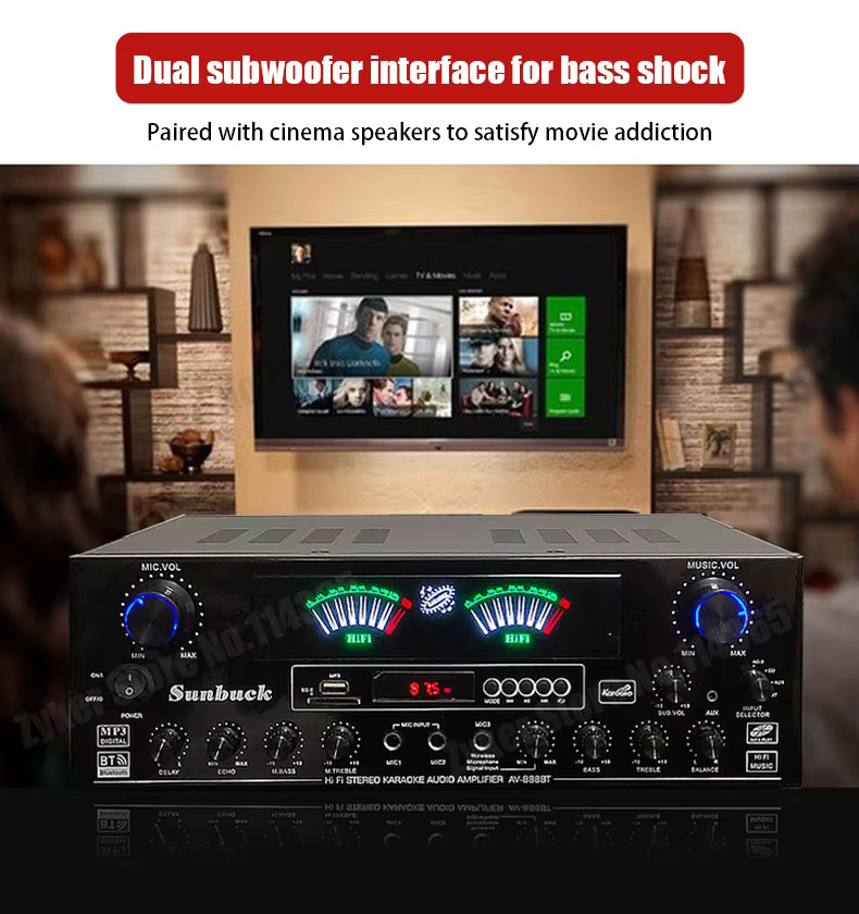 WAPUNO AV-888/999BT Hi-Fi-Stereo-Audio-Verstärker mit Bluetooth und zwei dynamischen Bildschirmen in Schwarz - Bild 2