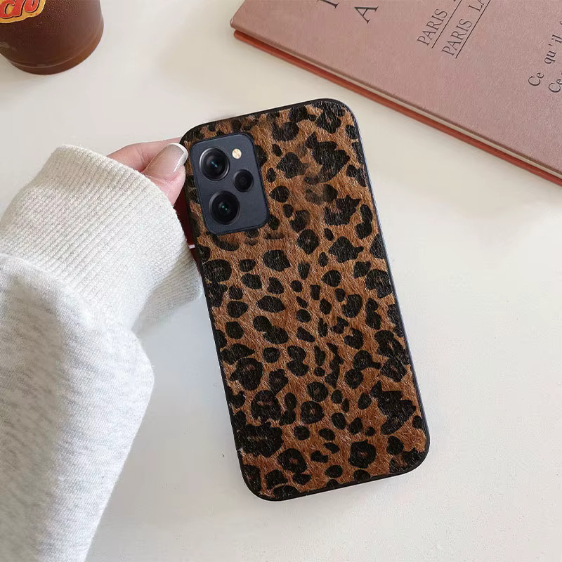 Xiaomi Luxus Leopard Leder Plüsch Handyhülle Stoßfest Soft Cover für Redmi Note 11 12 13 Plus Pro 4G 5G 11S 12S in Braun Multicolour - Bild 2