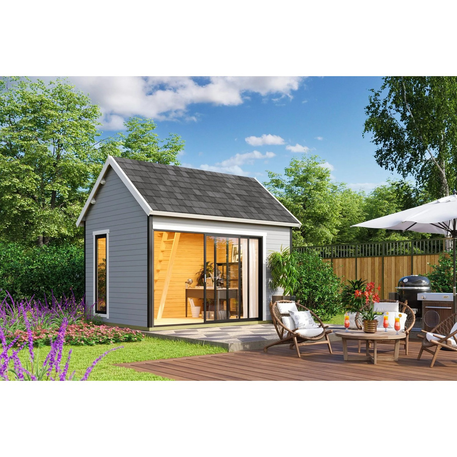 Lasita Gartenhaus Murano Maja mit Satteldach in Lichtgrau, B/H/T: 430 x 364,8 x 336,1 cm - Bild 2