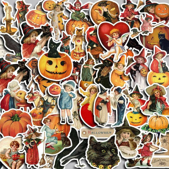 50 Stück Vintage-Halloween-Aufkleber in Multicolour für Journal-Collage und Scrapbooking - Bild 1