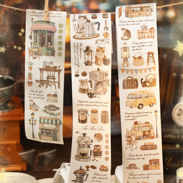 Mr.Paper Washi Tape Set Coffee & Cat mit Vintage-Kätzchen- und Café-Motiven, 2 Rollen, Multicolour - Bild 1