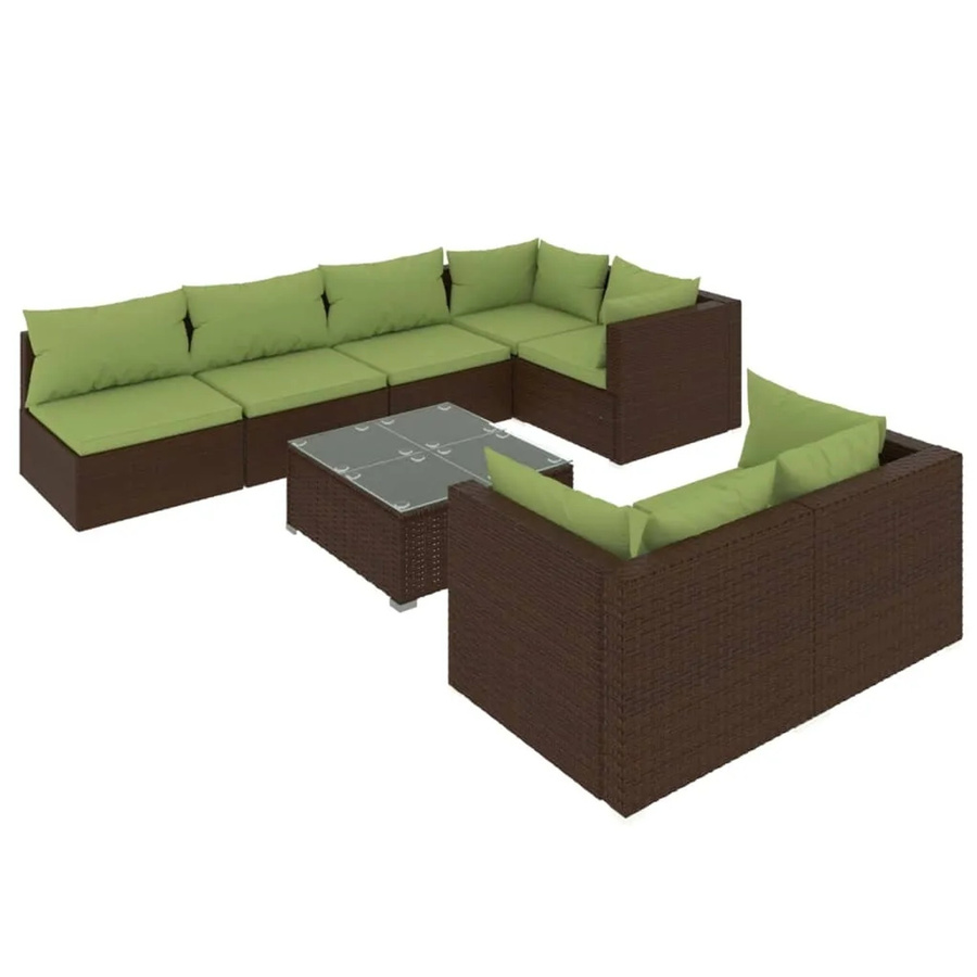 vidaXL 8-tlg Garten-Lounge-Set in U-Form aus braunem PE-Rattan mit Polsterkissen und Tisch - Bild 2