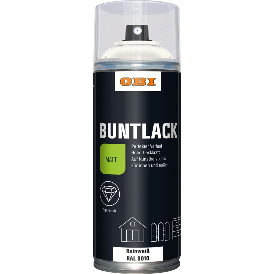 OBI Buntlack Spray RAL 9010 Reinweiß matt für Holz, 400 ml - Bild 2