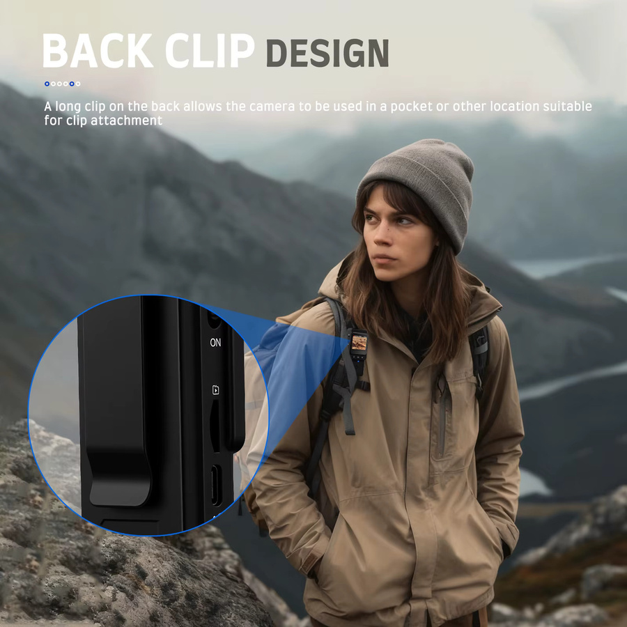 Podofo 1080P Sport-Taschenkamera mit 1,54 Zoll Mini-Objektiv, 180 Grad drehbarem WLAN-Videoaufzeichnungskamera und Bewegungserkennung in Schwarz - Bild 3