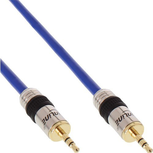 INLINE Premium Audiokabel Stereo 3,5mm Klinke auf 3,5mm Klinke, vergoldete Kontakte, doppelt geschirmt, Blau, Länge: 20 m - Bild 1