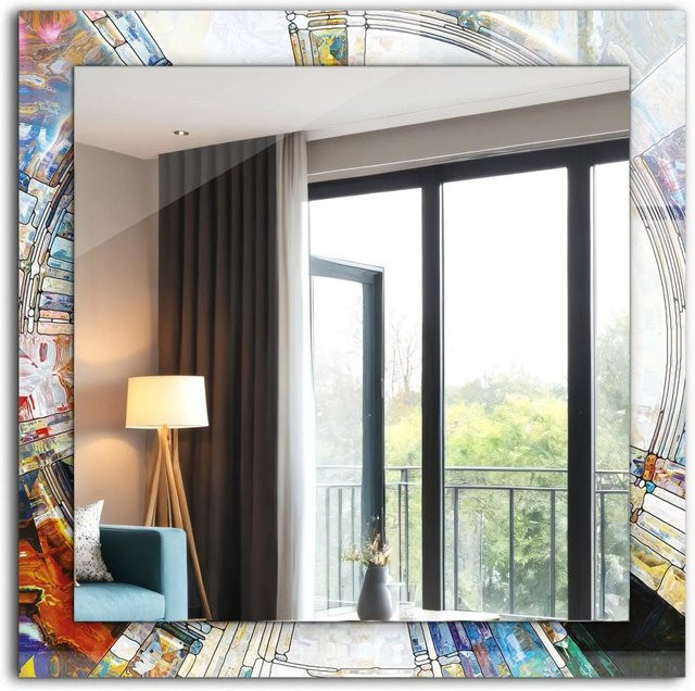 Tulup Spiegel mit abstraktem Mosaik-Motivdruck aus Kreisen, Rechteckig, Multicolour, B/H: 60 x 60 cm - Bild 1