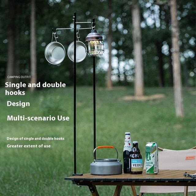 KOQZM Outdoor Camping Laterne aus Aluminiumlegierung in Schwarz mit abnehmbarem Kleiderbügel und Tischplatten-Halterung - Bild 1