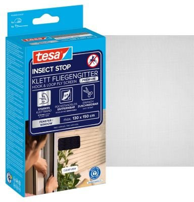 tesa Insect Stop Premium Klett-Fliegengitter aus Polyester, Breite: 150 cm, Höhe: 130 cm, anthrazit - Bild 1