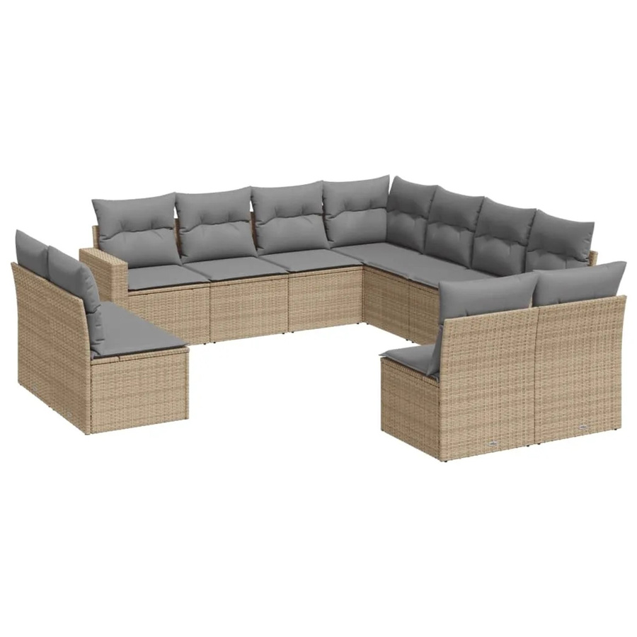 vidaXL 11-tlg Garten-Sofagarnitur aus Poly-Rattan mit Kissen in Beige, Modell 24 - Bild 2