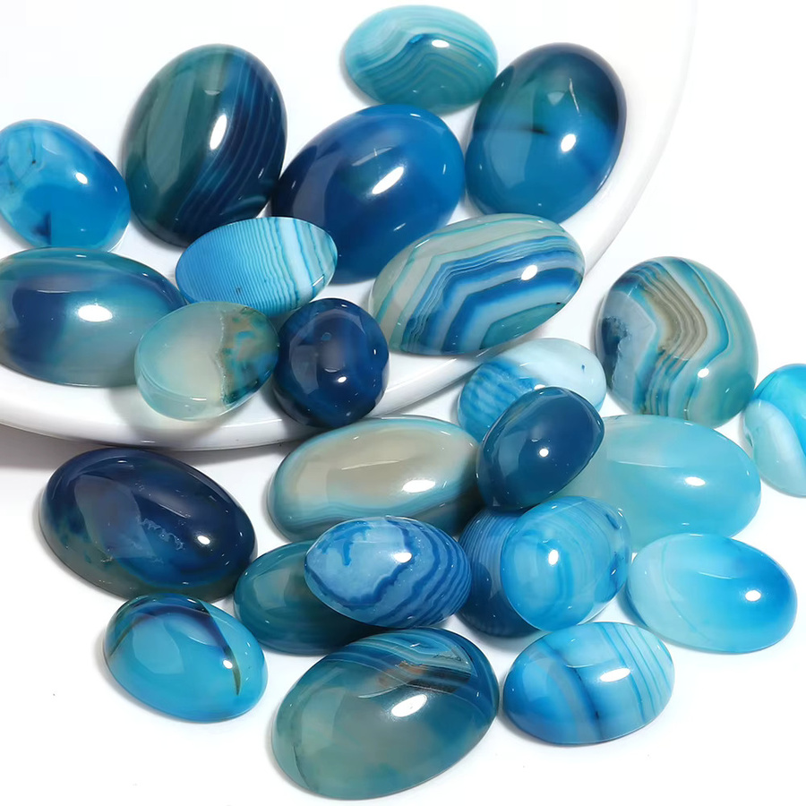 Louleur Naturstein Cabochon Blauer Streifen Achat, Oval, 5 Stück - Bild 4