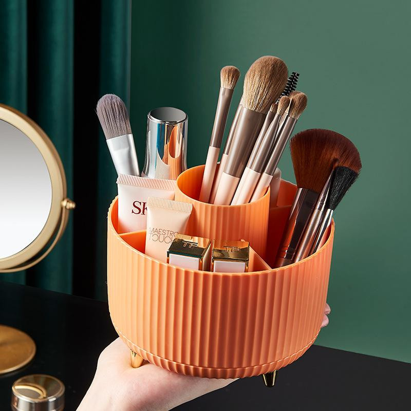 360 Grad drehbarer Schreibtisch-Organizer aus Kunststoff als Stiftehalter und Make-up-Pinselhalter in Blau und Orange - Bild 2