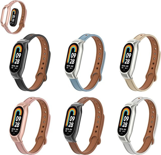 Xiaomi Miband8 Uhrenarmband-Set, Metall-Uhrengehäuse und Lederarmband, Schwarz - Bild 1